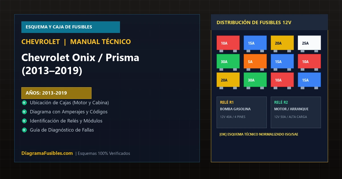 Diagrama de fusibles Chevrolet Onix / Prisma (2013–2019)