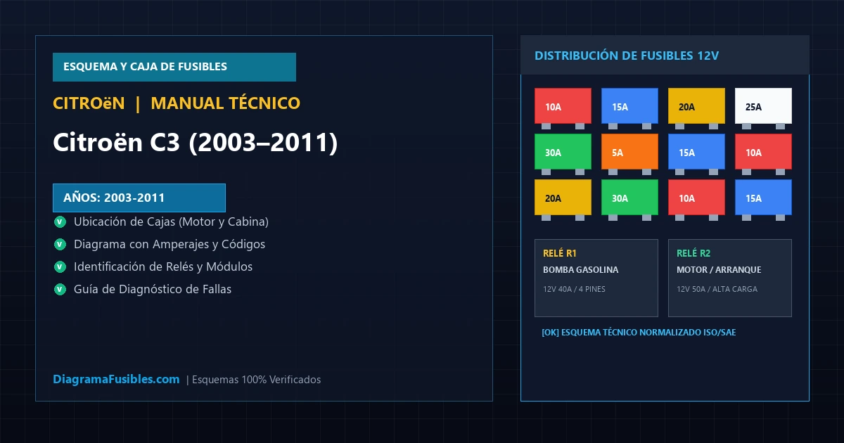Diagrama de fusibles Citroën C3 (2003–2011)