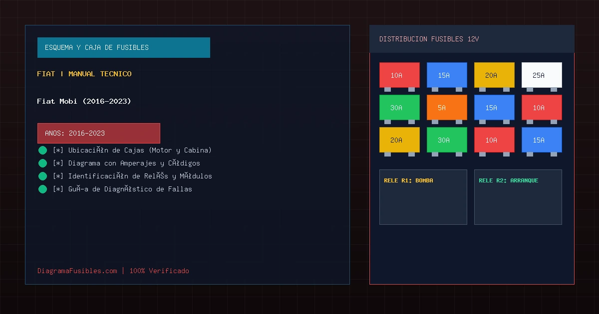 Diagrama de fusibles Fiat Mobi (2016-2023)