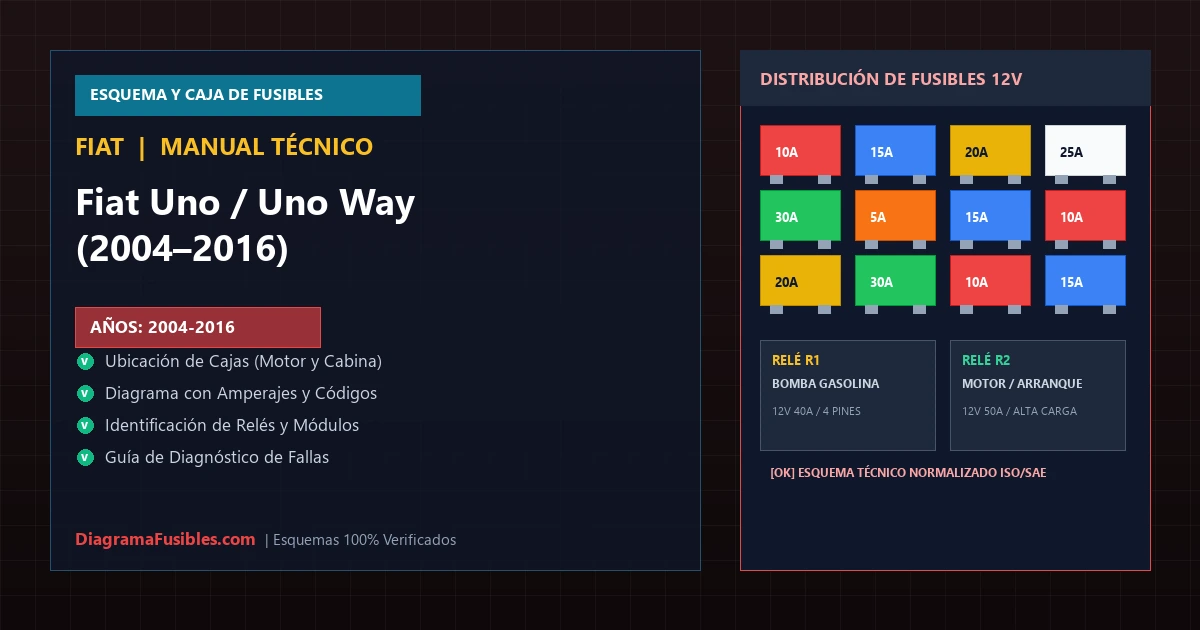 Diagrama de fusibles Fiat Uno / Uno Way (2004–2016)
