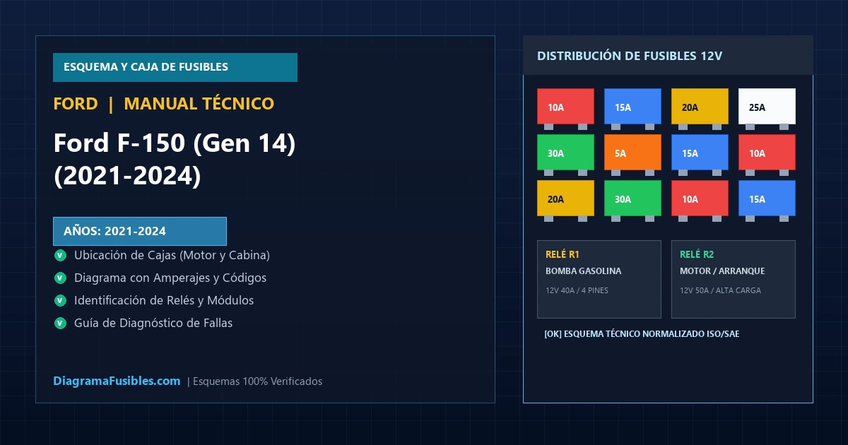 Diagrama de fusibles Ford F-150 (Gen 14) (2021-2024)
