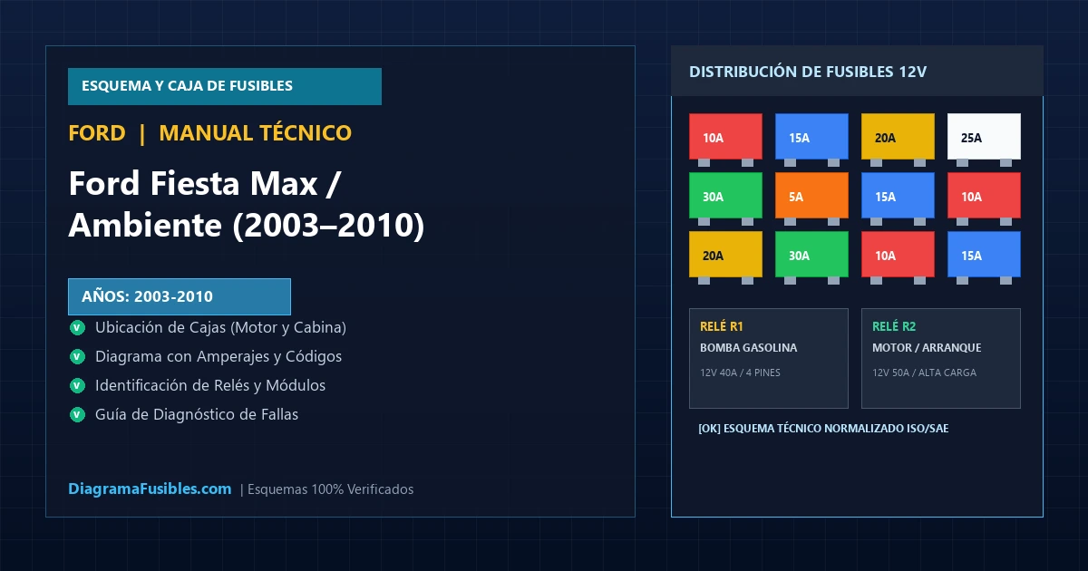 Diagrama de fusibles Ford Fiesta Max / Ambiente (2003–2010)