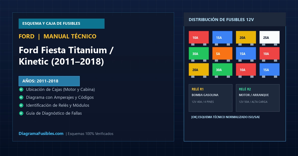 Diagrama de fusibles Ford Fiesta Titanium / Kinetic (2011–2018)