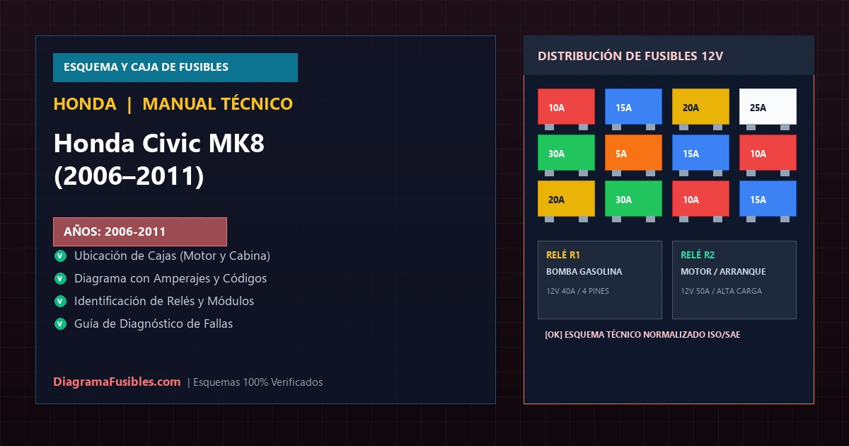 Diagrama de fusibles Honda Civic MK8 (2006–2011)