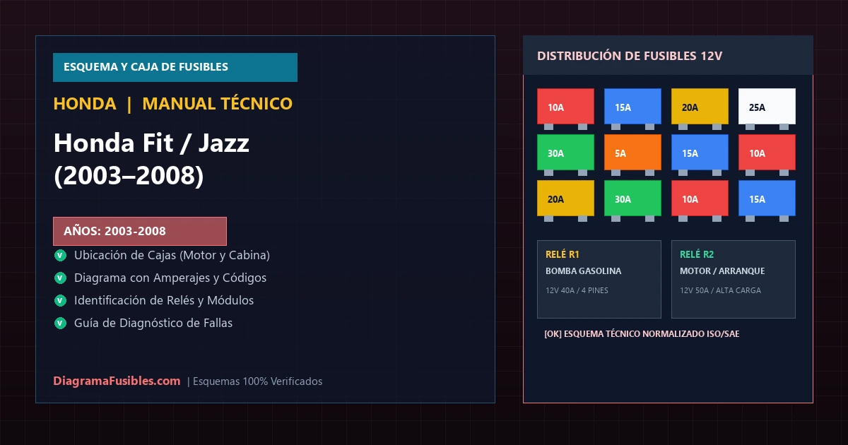 Diagrama de fusibles Honda Fit / Jazz (2003–2008)