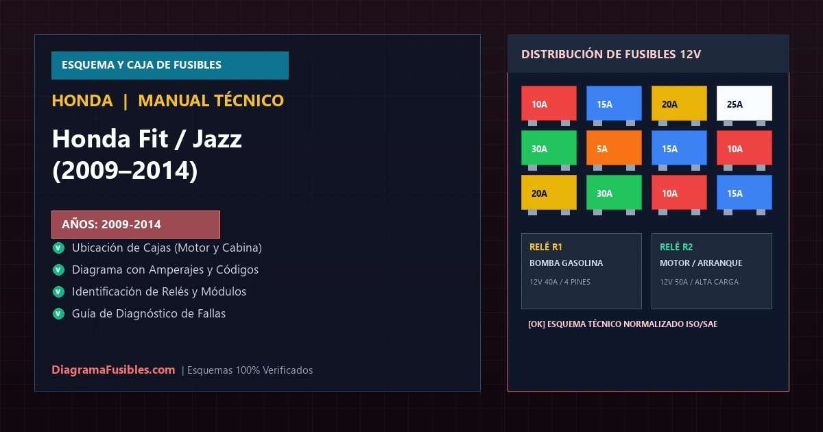 Diagrama de fusibles Honda Fit / Jazz (2009–2014)