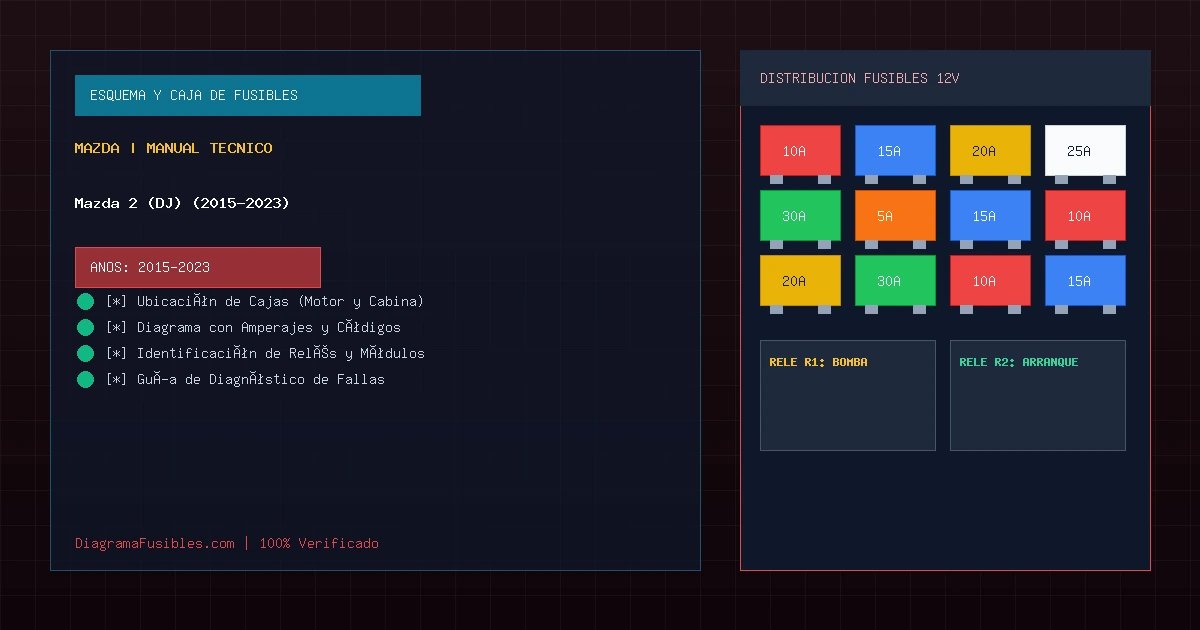 Diagrama de fusibles Mazda 2 (DJ) (2015-2023)