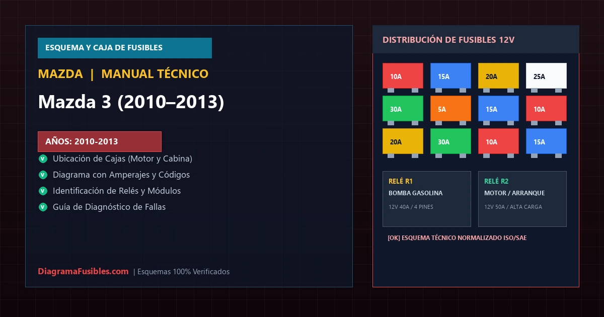 Diagrama de fusibles Mazda 3 (2010–2013)