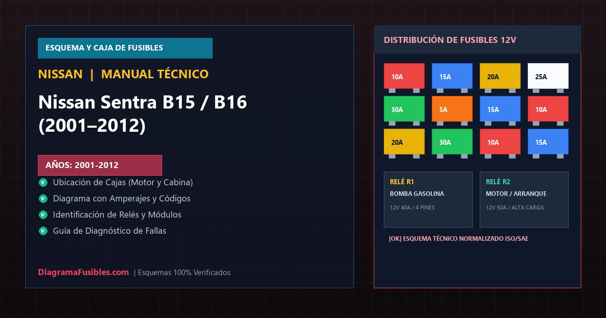 Diagrama de fusibles Nissan Sentra B15 / B16 (2001–2012)