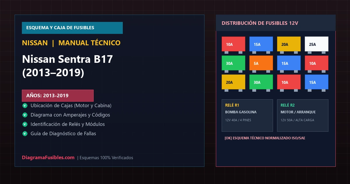 Diagrama de fusibles Nissan Sentra B17 (2013–2019)