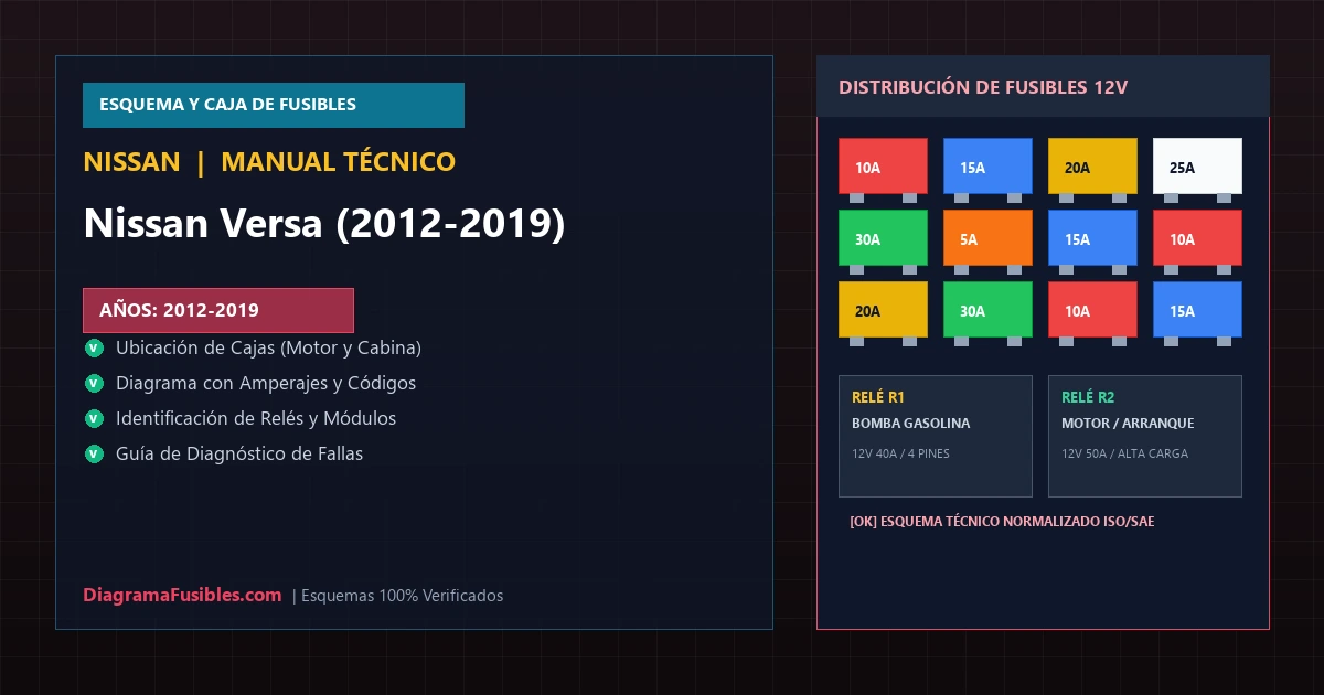 Diagrama de fusibles Nissan Versa (2012-2019)