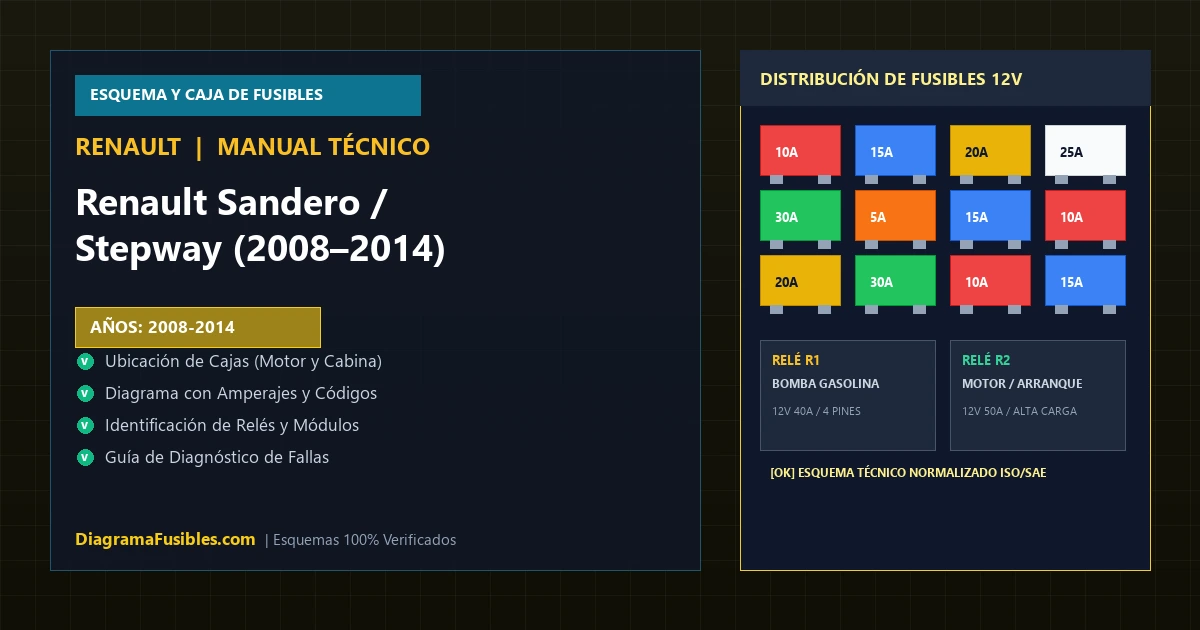 Diagrama de fusibles Renault Sandero / Stepway (2008–2014)