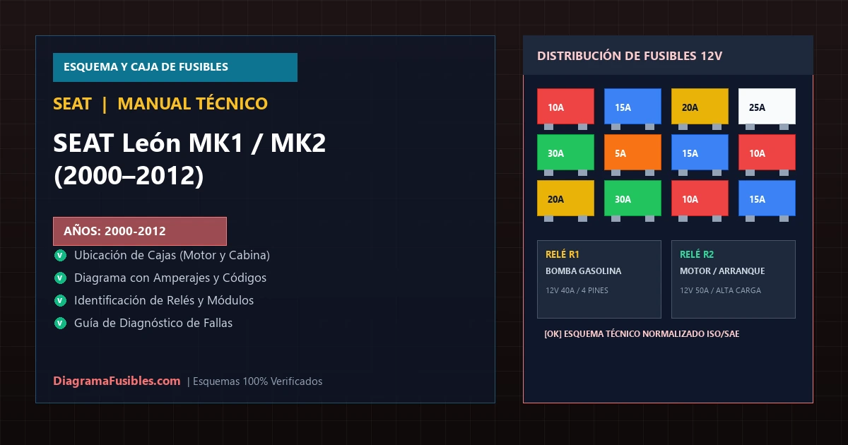 Diagrama de fusibles SEAT León MK1 / MK2 (2000–2012)