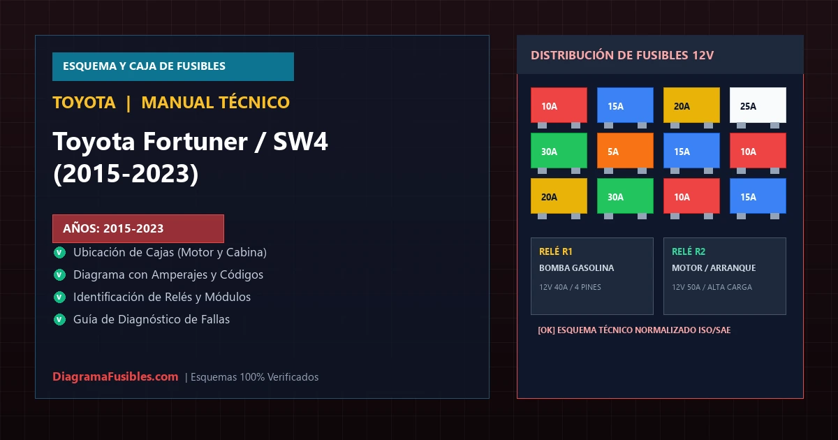 Diagrama de fusibles Toyota Fortuner / SW4 (2015-2023)